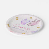 リトルバタフライピンクパープル金ゴールドガール誕生日 ペーパープレート (アングル)