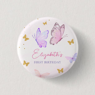 リトルバタフライピンクパープル金ゴールドガール誕生日 缶バッジ