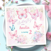 リトルバタフライピンクフローラサマーガール誕生日 スタンダードカクテルナプキン