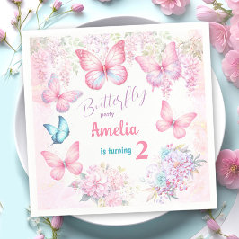 リトルバタフライピンクフローラサマーガール誕生日 スタンダードカクテルナプキン