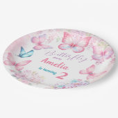 リトルバタフライピンクフローラサマーガール誕生日 ペーパープレート (アングル)