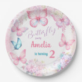 リトルバタフライピンクフローラサマーガール誕生日 ペーパープレート (正面)