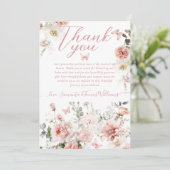 リトルバタフライピンクフローラベビーガールシャワー サンキューカード (スタンド正面)