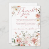 リトルバタフライピンクフローラベビーガールシャワー サンキューカード (正面/裏面)