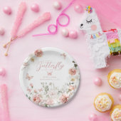 リトルバタフライピンクフローラベビーガールシャワー ペーパープレート (パーティー)