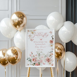 リトルバタフライピンクフローラベビーガールシャワー ポスター