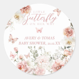 リトルバタフライピンクフローラベビーガールシャワー ラウンドシール