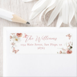 リトルバタフライピンクフローラベビーガールシャワー ラベル