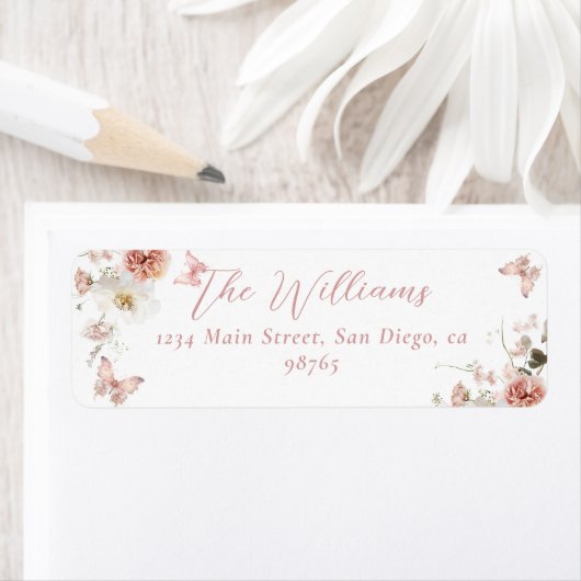 リトルバタフライピンクフローラベビーガールシャワー ラベル (インサイチュ)