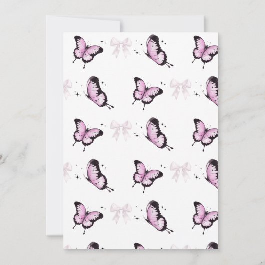 リトルバタフライピンクボウガールベビーシャワー 招待状 (裏面)