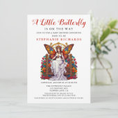 リトルバタフライフローラレッドローズフェアリー赤ちゃんシャワー 招待状 (スタンド正面)