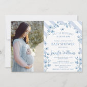 リトルバタフライフローラ男の赤ちゃんシャワーフォト 招待状 (正面)