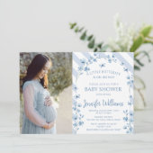 リトルバタフライフローラ男の赤ちゃんシャワーフォト 招待状 (スタンド正面)