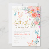リトルバタフライブライトフローラベビーガールシャワー 招待状 (正面)