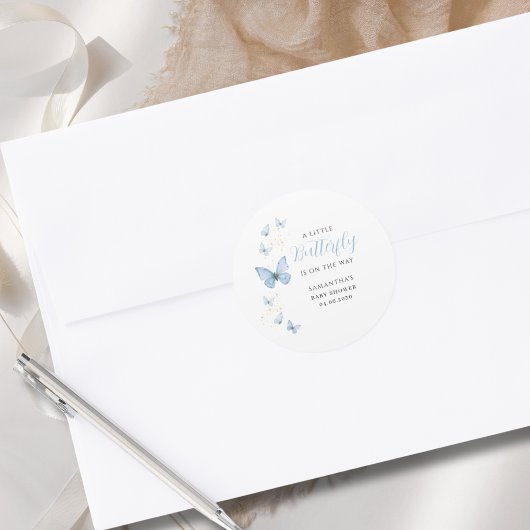 リトルバタフライブルーボーイウォーターカラーベビーシャワー ラウンドシール