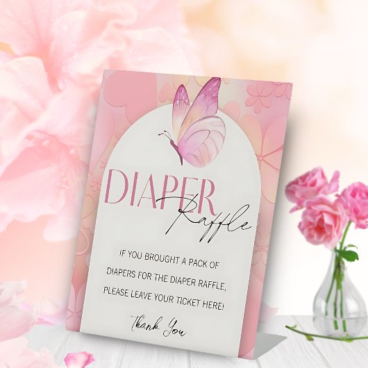 リトルバタフライベビーシャワーおむつラッフルシグン 台座サイン