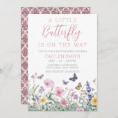 リトルバタフライベビーシャワーフローラ水色 招待状 (正面/裏面)