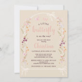 リトルバタフライボホワイルドフラワーベビーシャワー 招待状 (正面)