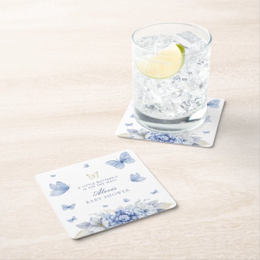 リトルバタフライボーイ赤ちゃんシャワー スクエアペーパーコースター (インサイチュ)