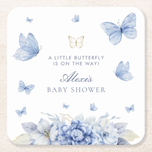 リトルバタフライボーイ赤ちゃんシャワー スクエアペーパーコースター (正面)