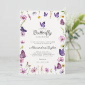 リトルバタフライワイルドパープルシック赤ちゃんガールシャワー 招待状 (スタンド正面)