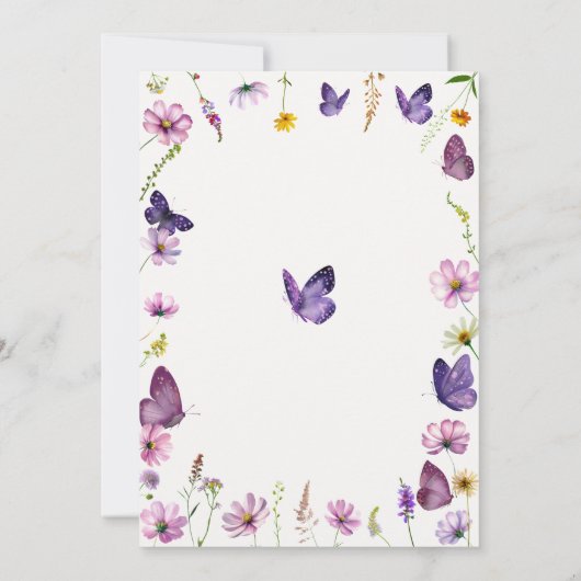 リトルバタフライワイルドパープルシック赤ちゃんガールシャワー 招待状 (裏面)