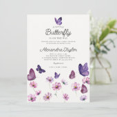 リトルバタフライワイルドパープルピンクベビーガールシャワー 招待状 (スタンド正面)