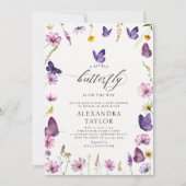 リトルバタフライワイルドパープルピンクベビーガールシャワー 招待状 (正面)