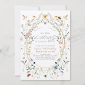 リトルバタフライワイルドフラワービーガール誕生日 招待状 (正面)