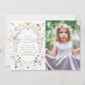 リトルバタフライワイルドフラワービーフォト誕生日 招待状 (正面)