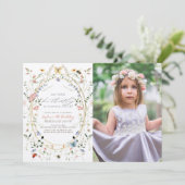リトルバタフライワイルドフラワービーフォト誕生日 招待状 (スタンド正面)