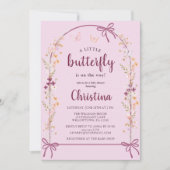 リトルバタフライワイルドフラワーボホベイビーシャワー 招待状 (正面)
