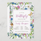 リトルバタフライ春ワイルドフラワーベビーシャワー 招待状 (正面/裏面)
