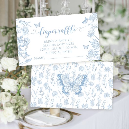 リトルバタフライ男の赤ちゃんシャワーおむつラッフル エンクロージャーカード