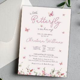 リトルバタフライ ウォーターカラー ガール ベビーシャワー 招待状