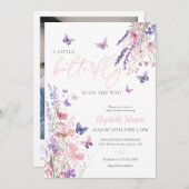 リトルバタフライ ベイビーシャワー フォト QR コード 招待状 (正面/裏面)