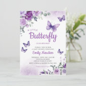 リトルバタフライ ボーホー パープル ガール ベビーシャワー 招待状 (スタンド正面)