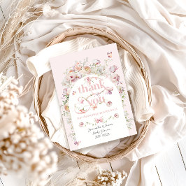 リトルバターフライ赤面ピンクフローラガールベビーシャワー サンキューカード