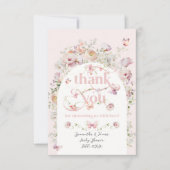 リトルバターフライ赤面ピンクフローラガールベビーシャワー サンキューカード (正面)