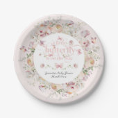 リトルバターフライ赤面ピンクフローラガールベビーシャワー ペーパープレート (正面)