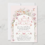 リトルバターフライ赤面ピンクフローラガールベビーシャワー 招待状 (正面)