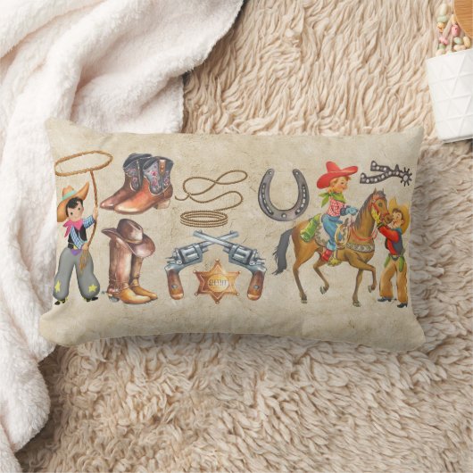 リトルバッカルーカウボーイ少年の名前を2辺に追加 ランバークッション (ブランケット)