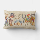 リトルバッカルーカウボーイ少年の名前を2辺に追加 ランバークッション (正面)