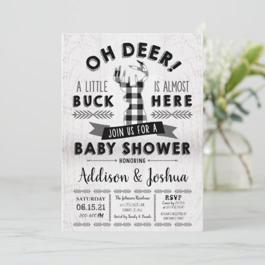 リトルバックディア男の赤ちゃんシャワー招待状 招待状 (スタンド正面)