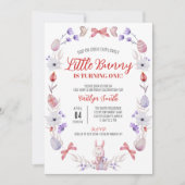 リトルバニーが1ターン、春誕生日 招待状 (正面)