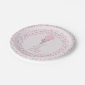 リトルバニーとバルーンピンクの女の子の赤ちゃんシャワー ペーパープレート (アングル)
