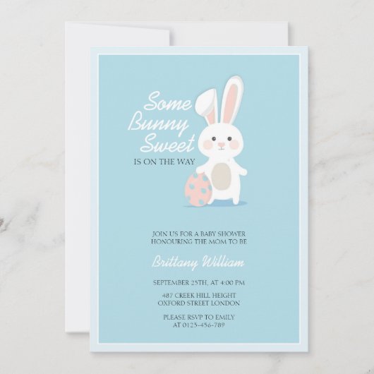 リトルバニーイースター市松模様にベビーシャワー 招待状 (正面)