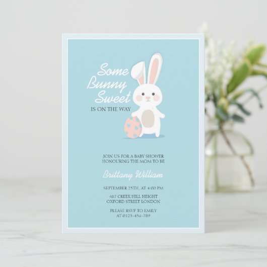 リトルバニーイースター市松模様にベビーシャワー 招待状 (スタンド正面)