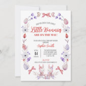 リトルバニーズベイビーシャワー、イースター ツインシャワー 招待状 (正面)