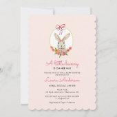 リトルバニーピンクの女の子の赤ちゃんシャワー 招待状 (正面)
